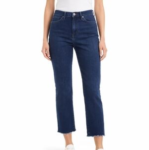 NYDJ Womens Sheri Slim Dark Blue Frayed Hem Jeans Size 10P Petite Stretch Casual